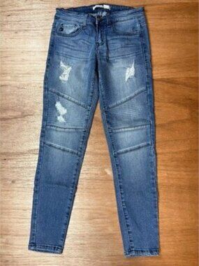 KanCan Moto Skinny Jeans Distressed Medium Wash Size 24